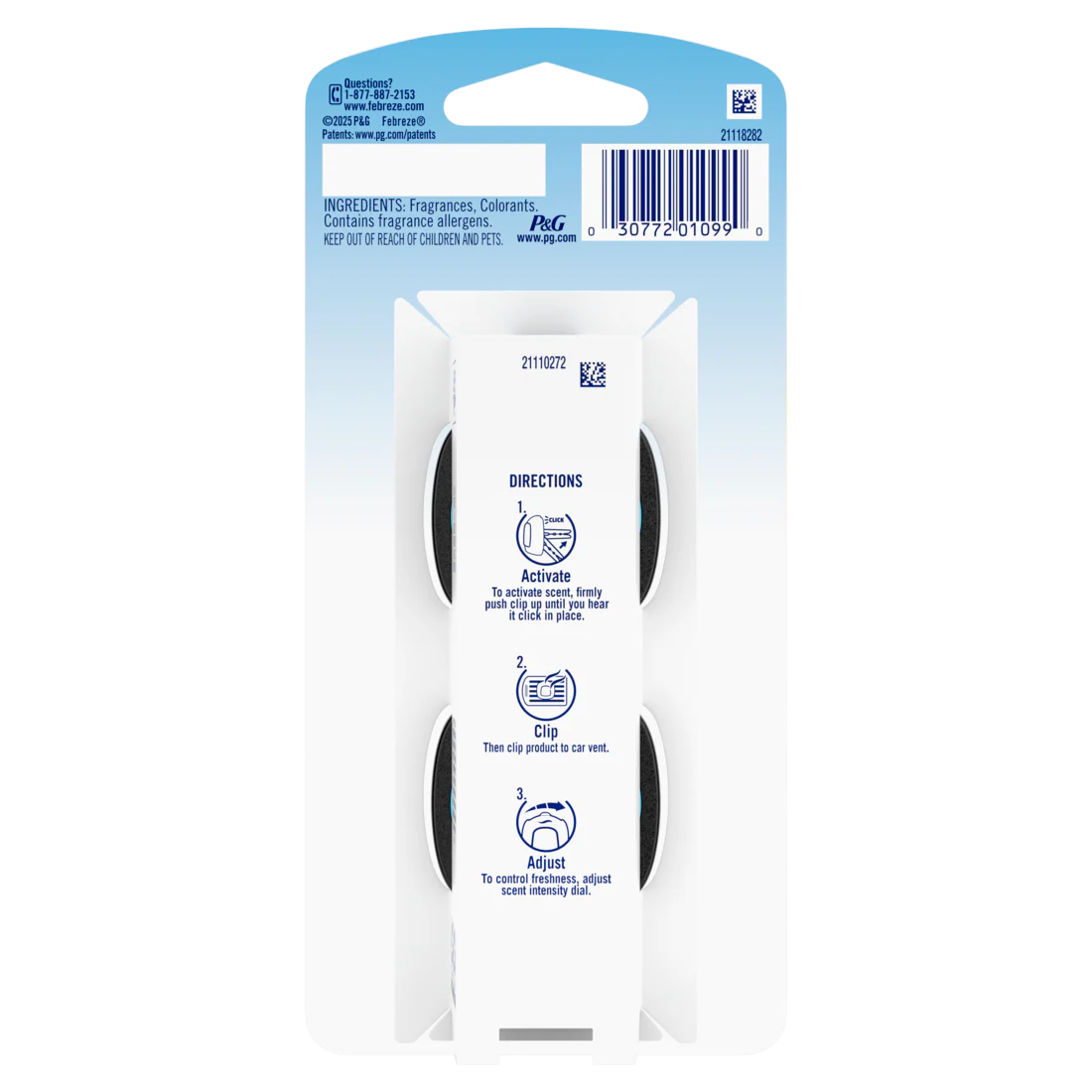 Febreze Auto Air Freshener Odor-Fighting Automotive Vent Clip Platinum Ice Scent - (2x0.07)oz/8pk - Image 2