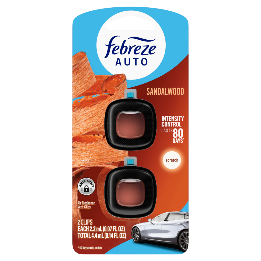 Febreze Auto Air Freshener Odor-Fighting Automotive Vent Clip Sandalwood Scent - (2x0.07)oz/8pk