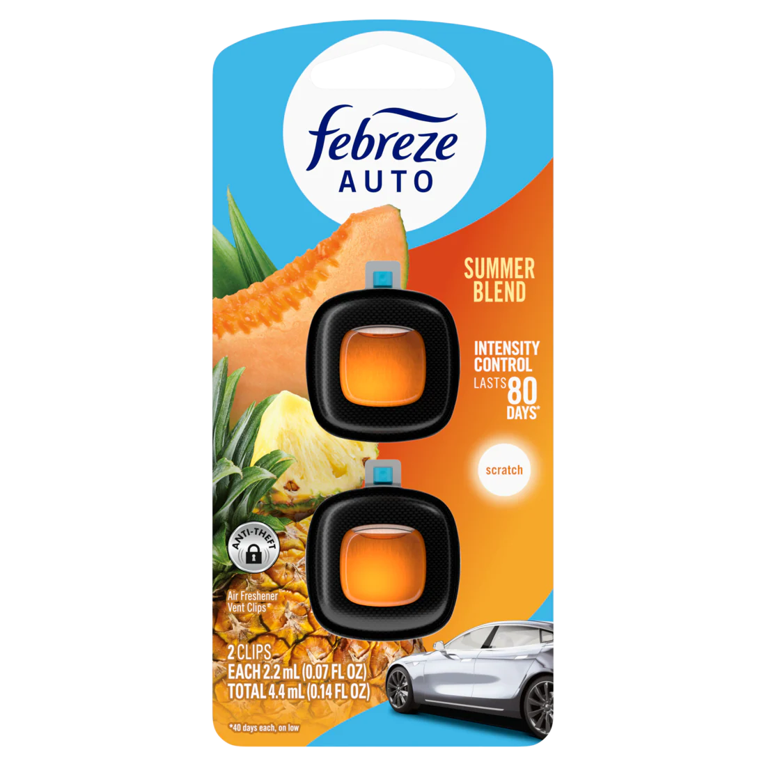 Febreze AUTO Air Freshener Odor-Fighting Automotive Vent Clip Summer Blend Scent - (2x0.07)oz/8pk