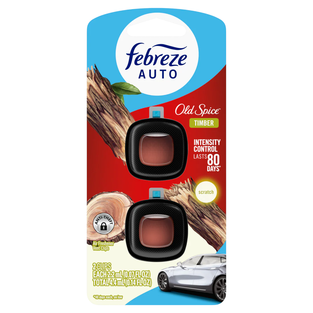 Febreze Auto Air Freshener Odor-Fighting Automotive Vent Clip Timber Scent - (2x0.07)oz/8pk
