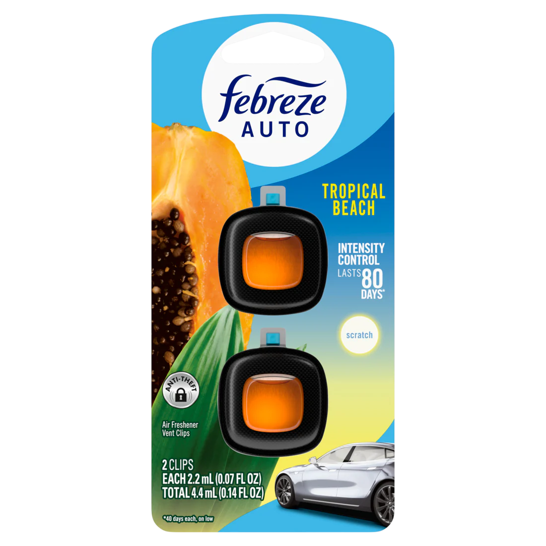 Febreze Auto Air Freshener Odor-Fighting Automotive Vent Clip Tropical Beach Scent - (2x0.07)oz/8pk