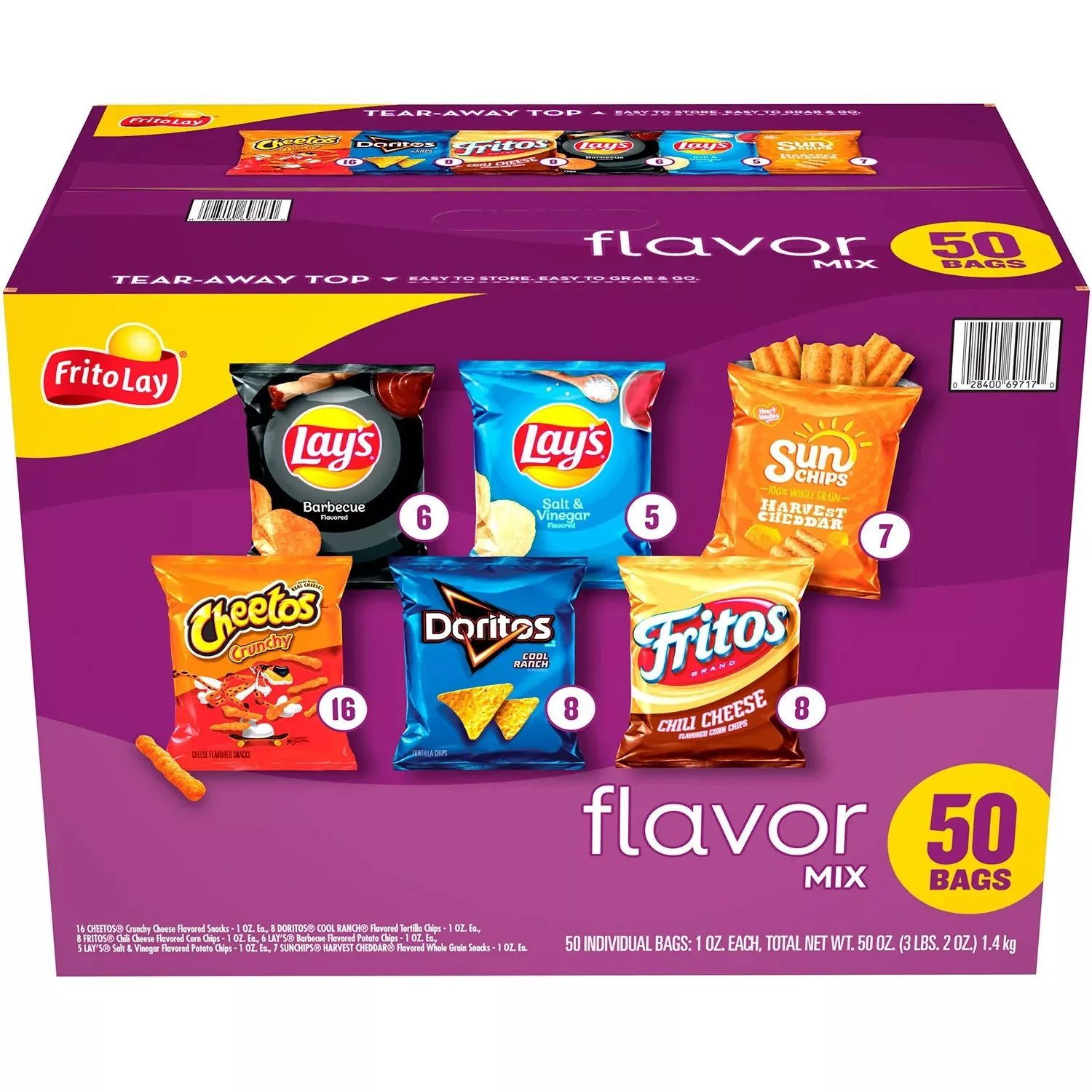 Frito-Lay Flavor Mix Chips Variety Pack Total 50oz - 50ct/1pk