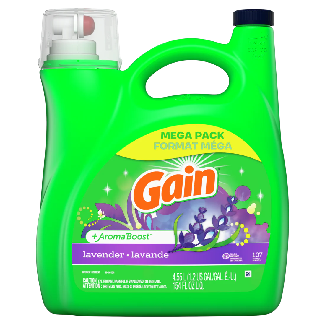 Gain Liquid Laundry Detergent Lavender Scent 107 Loads  He Compatible Laundry Detergent Liquid Soap - 154oz/4pk