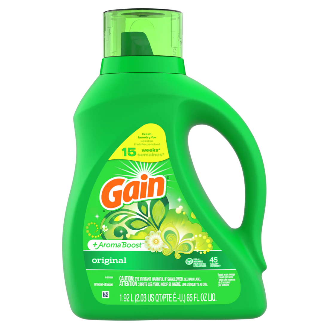 Gain Liquid Laundry Detergent Original Scent 45 Loads Freshness + Odor Fighting High Efficiency Washing Machine Iquid Cleaning Soap - 65oz/4pk