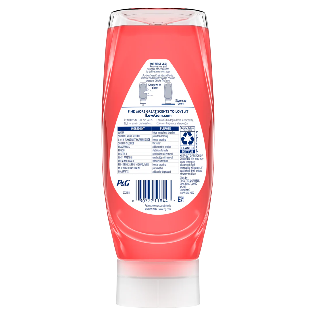 Gain Ultra Ez-Squeeze Dish Soap Dishwashing Liquid Grease Removal Summer Watermelon - 14.7oz/8pk - Image 2