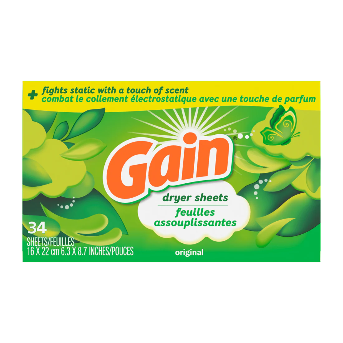 Gain Dryer Sheets Plus Wrinkle Release Original Scent Fights Static With A Touch Of Scent Laundry Sheets - 34ct/12pk
