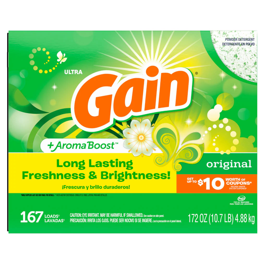 Gain Powder Laundry Detergent for Regular and HE Washers Original Scent 167 Loads - 172oz/2pk