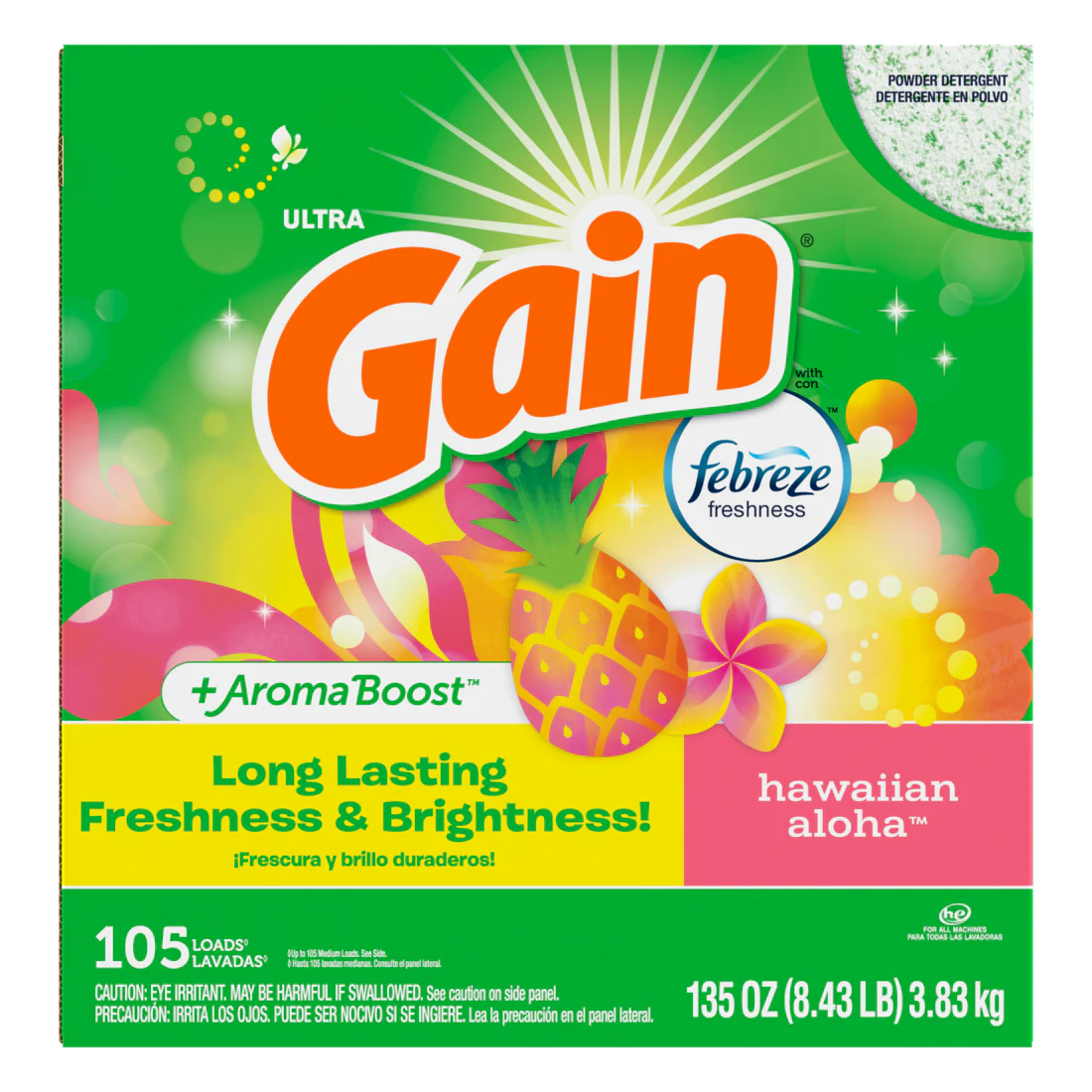 Gain Powder Laundry Detergent Hawaiian Aloha Scent 105 Loads - 135oz/2pk