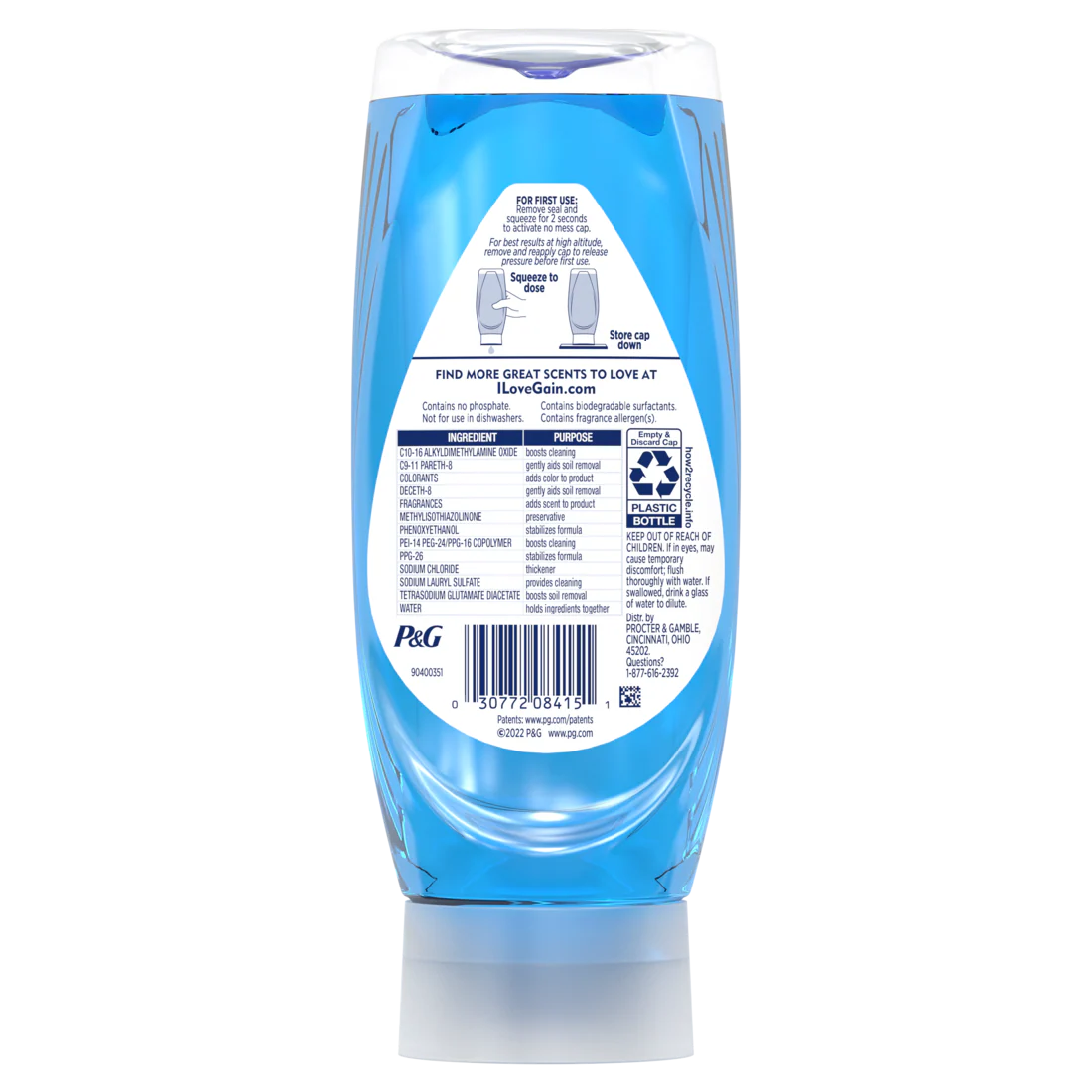 Gain Ultra + Bleach Alternative Ez-Squeeze Dish Soap Dishwashing Liquid Honey Berry Hula - 14.7oz/8pk - Image 2