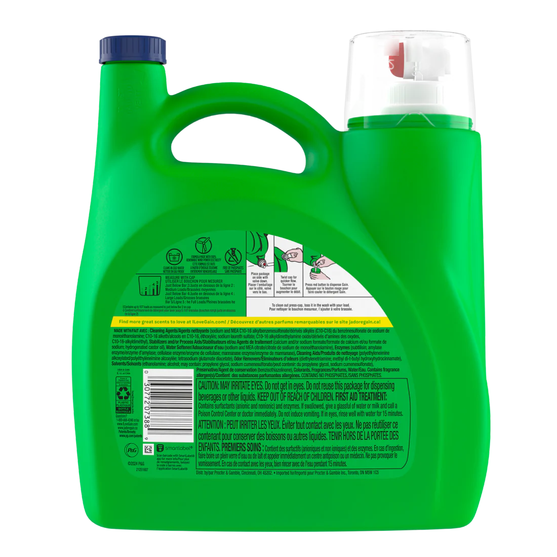 Gain Ultra Oxi Liquid Laundry Detergent Waterfall Delight Scent 107 Loads Freshness + Odor Fighting High Efficiency Washing Machine Iquid Cleaning Soap - 154oz/4pk - Image 2