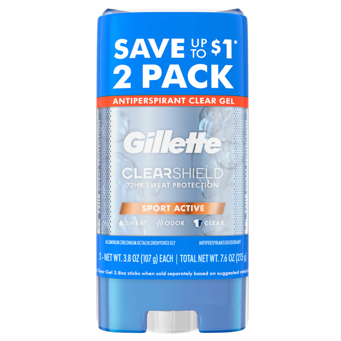 Gillette Antiperspirant And Deodorant For Men Clear Gel Sport Active Twin Pack - (2x3.8)oz/6pk
