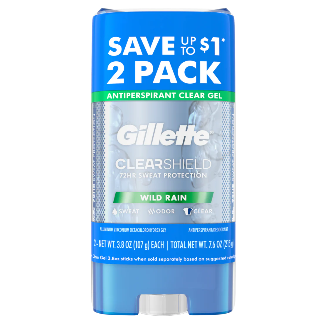 Gillette Clear Gel Antiperspirant And Deodorant For Men Wild Rain Scent Twin Pack - (2x3.8)oz/6pk