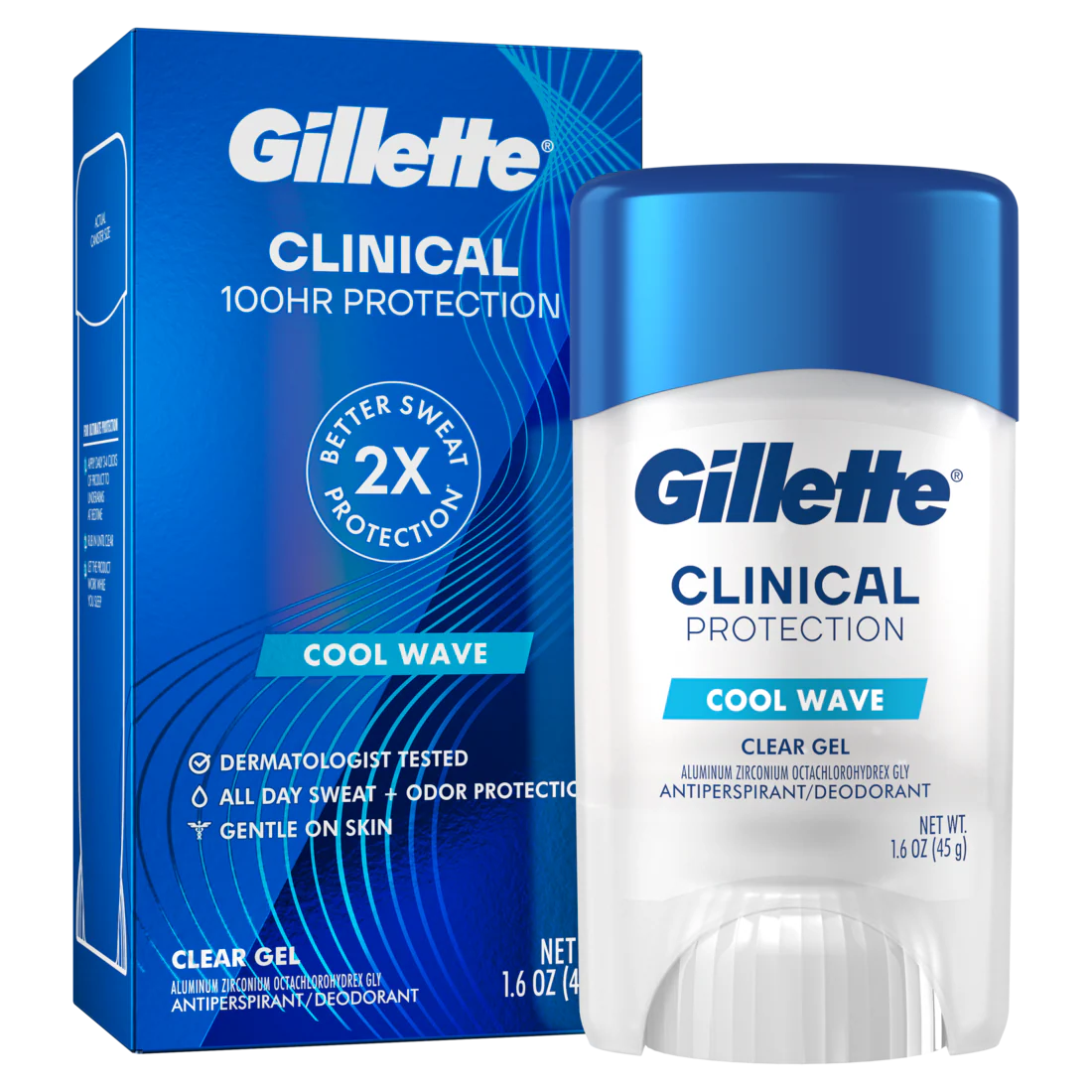 Gillette Clinical Protection Clear Gel Antiperspirant And Deodorant For Men Cool Wave Scent - 1.6oz/12pk