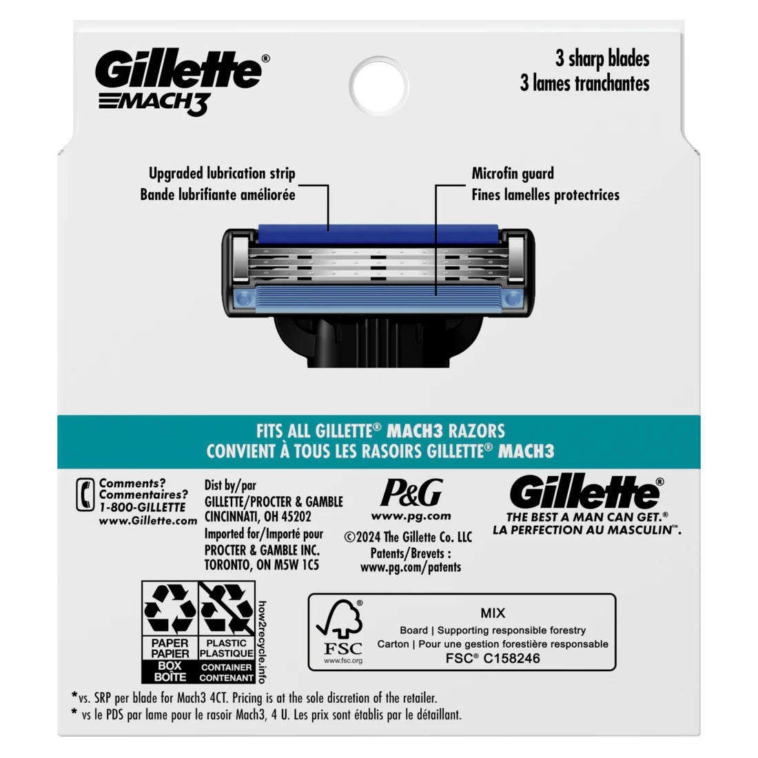 Gillette Mach3 Razor Blade Refills 8Ct Razor Cartridges Razor Refills For Men With Lubrication Strip 3-Blade Razor Blades For Close Shave - 8ct/6pk - Image 2