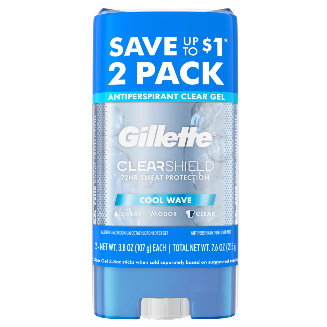 Gillette Clear Gel Antiperspirant And Deodorant For Men Cool Wave Scent Twin Pack - (2x3.8)oz/6pk
