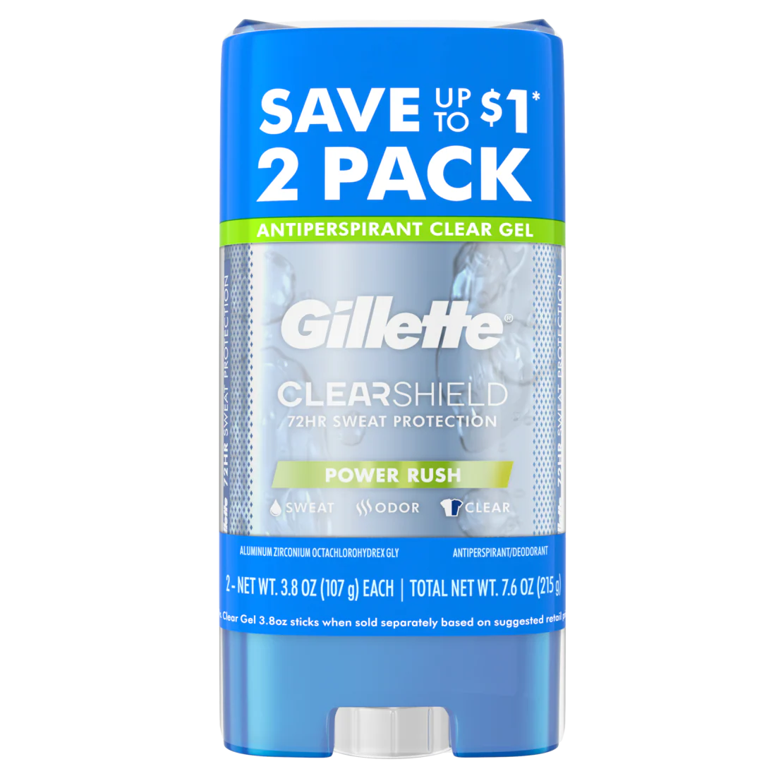 Gillette Clear Gel Antiperspirant And Deodorant For Men Power Rush Scent Twin Pack - (2x3.8)oz/6pk