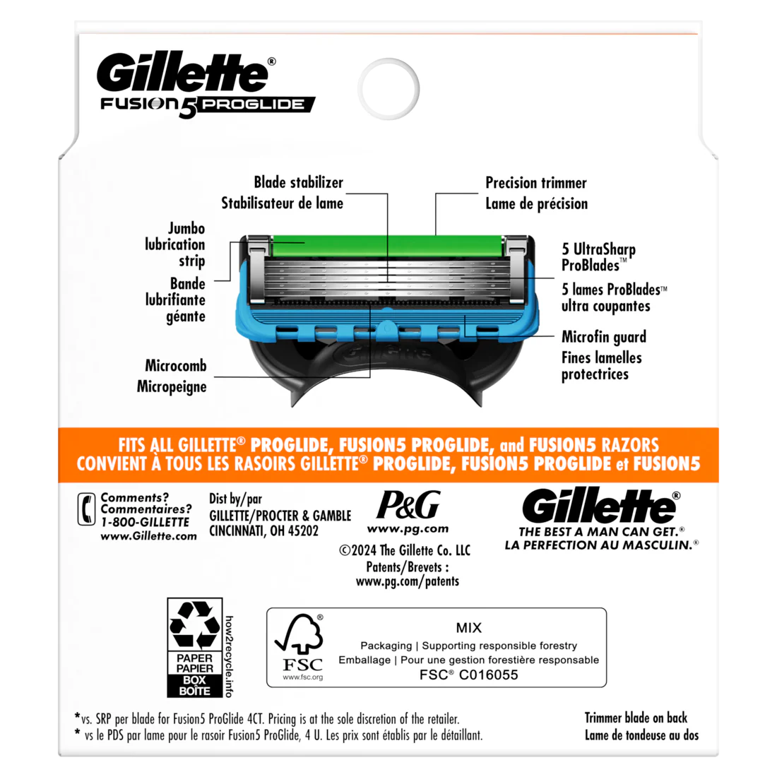 Gillette Fusion5 Proglide Razor Refills For Men Razor Cartridges For Flexball Razor Handle 5-Blade Razor Blades Precision Trimmer For Men - 8ct/6pk - Image 2