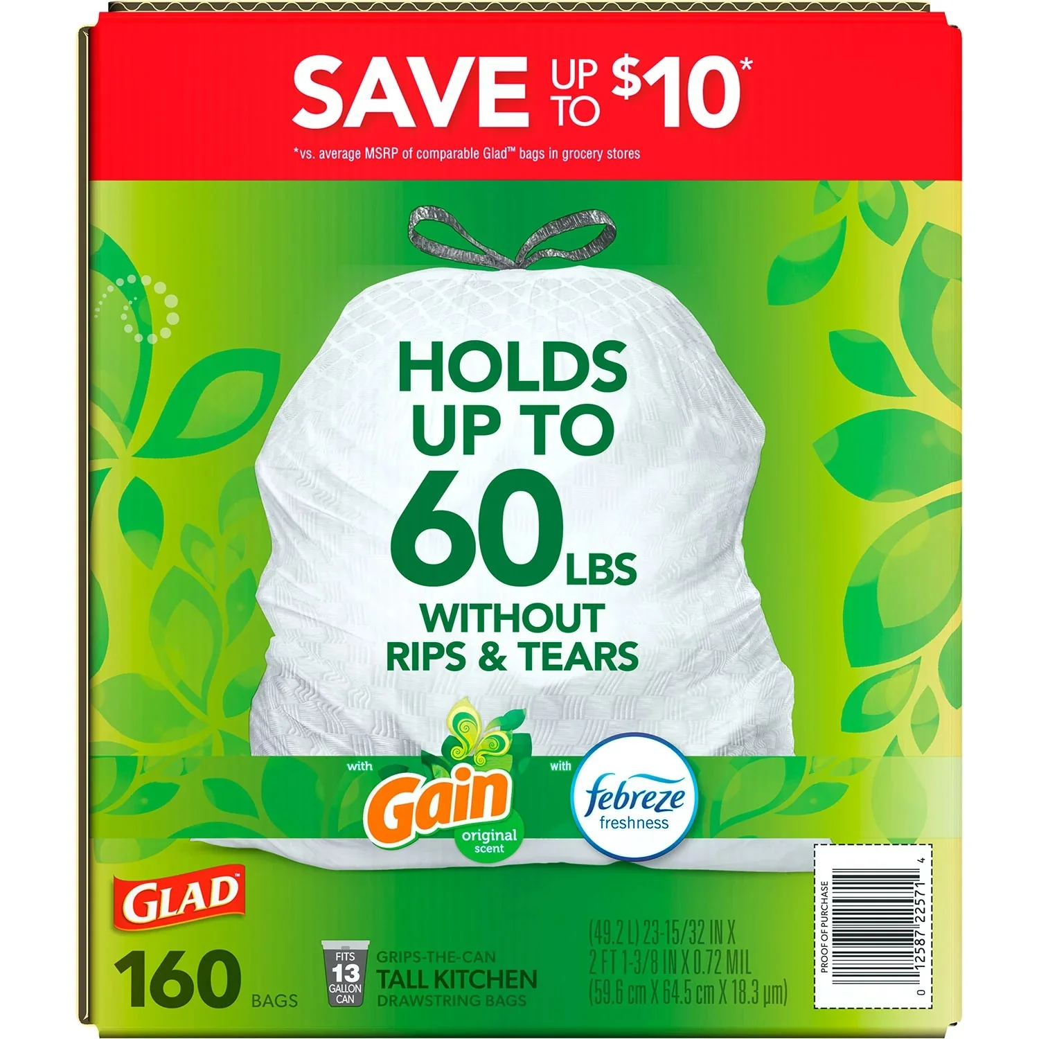 Glad ForceFlex 13-Gallon Kitchen Trash Bags Gain Original Scent + Febreze - 160ct/1pk - Image 2