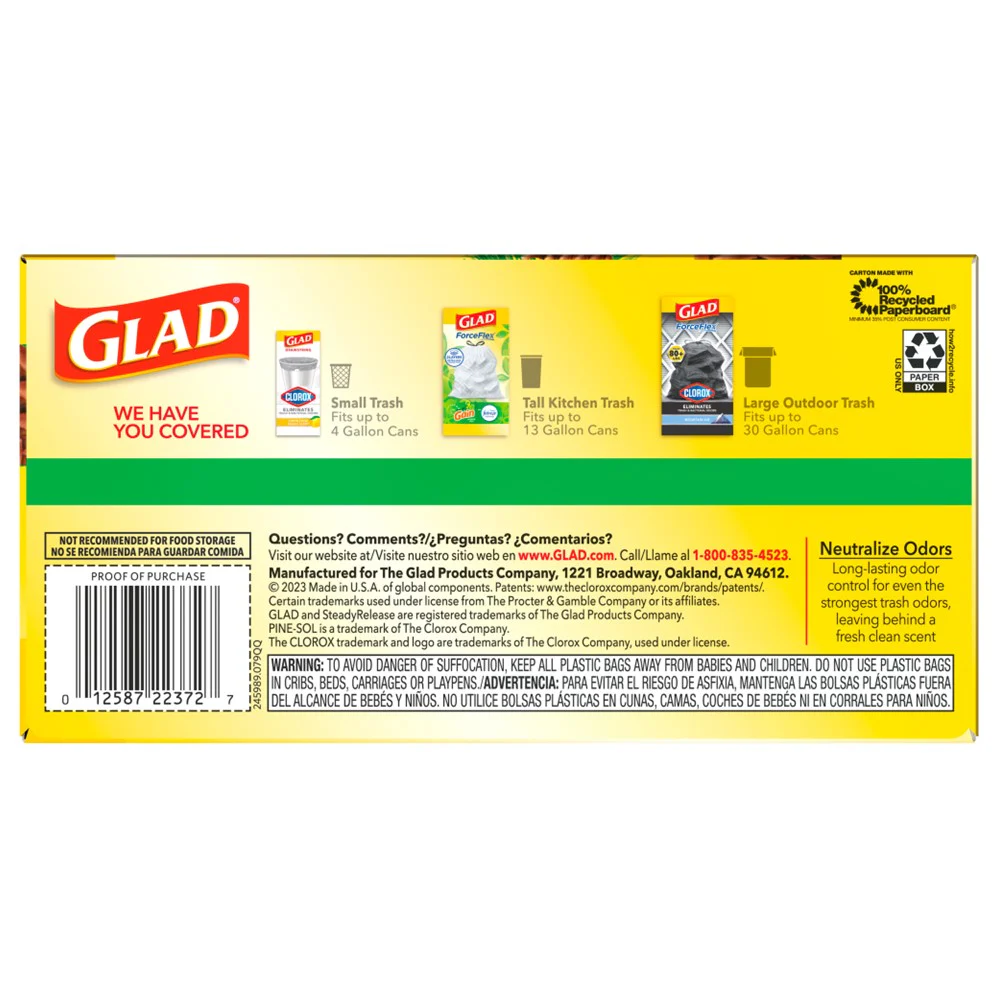 Glad Forceflex Drawstring Pine Sol Odor Shield 13 Gallon - 40ct/6pk - Image 2