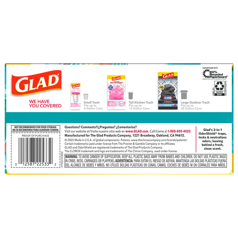Glad Forceflex Maxstrength Drawstring Bahama Bliss Odor Shield 13 Gallon - 34ct/6pk - Image 2