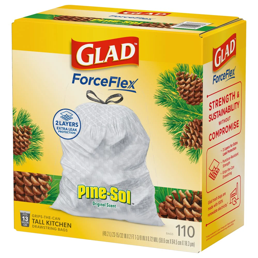 Glad Forceflex Drawstring Pine Sol Odor Shield 13 Gallon - 110ct/3pk