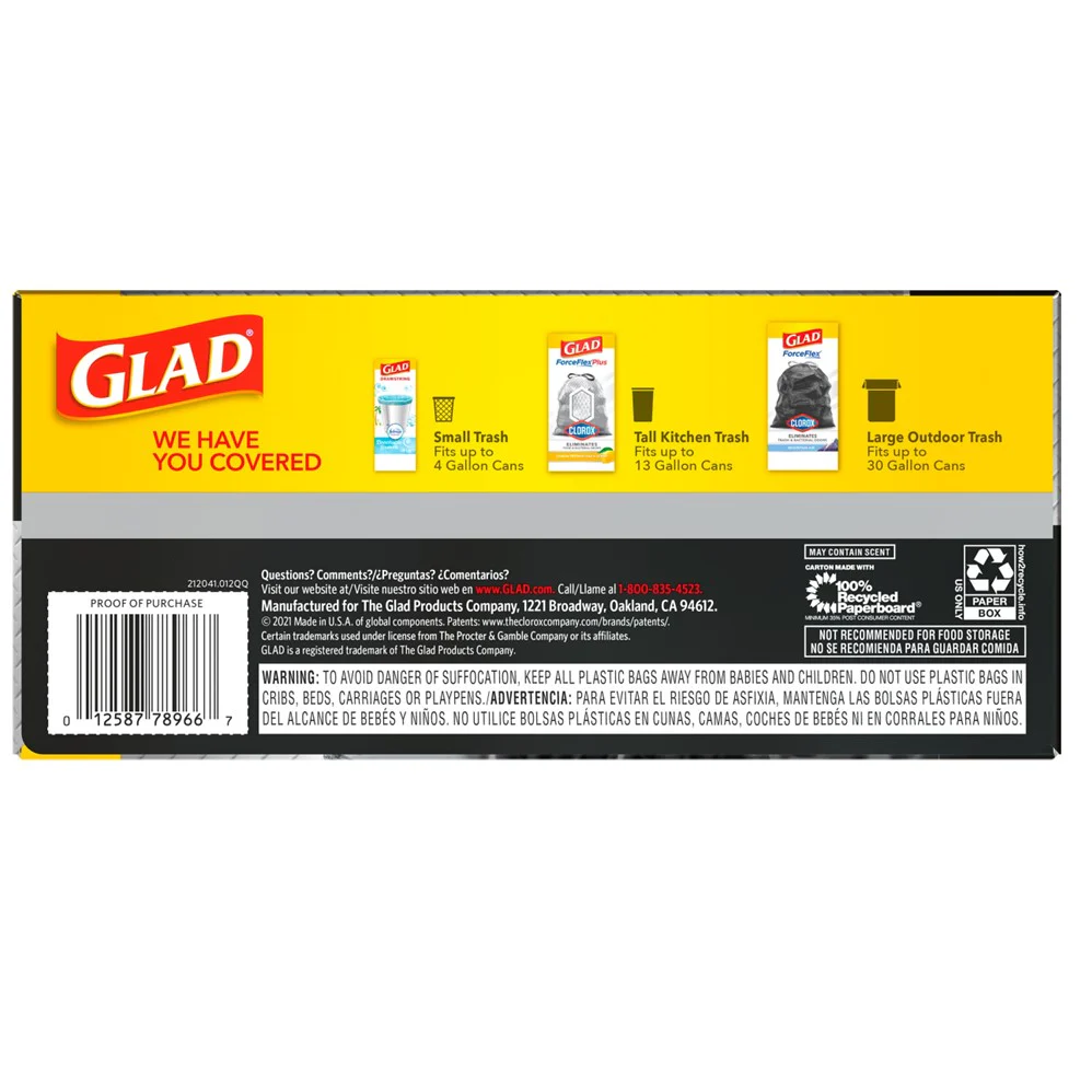 Glad Trash Drawstring Black 30 Gallon - 28ct/6pk - Image 2