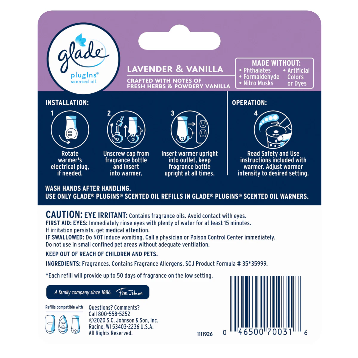 Glade PlugIns Scented Oil Refills Lavender&Vanilla - (2x0.67)oz/6pk - Image 2