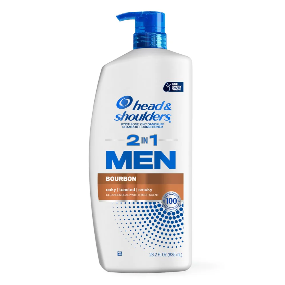 Head And Shoulders Mens 2-in-1 Dandruff Shampoo And Conditioner Anti-Dandruff Treatment Bourbon For Daily Use Paraben Free - 28.2oz/4pk