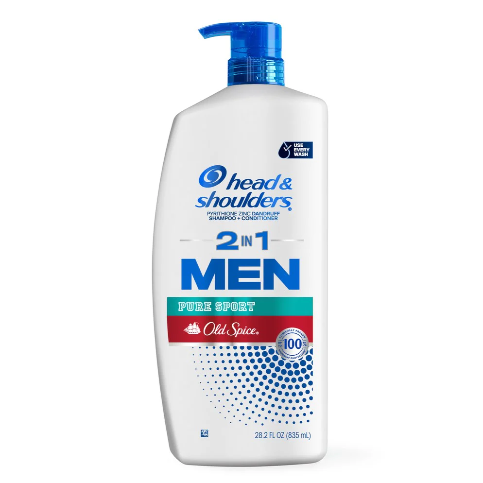 Head And Shoulders Mens 2-in-1 Dandruff Shampoo And Conditioner Anti-Dandruff Treatment Old Spice Pure Sport For Daily Use Paraben Free - 28.2oz/4pk