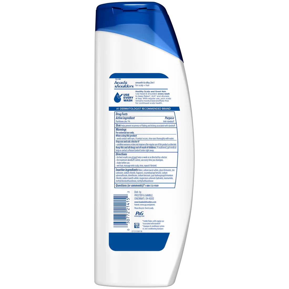 Head & Shoulders Smooth & Silky 2-in-1 Dandruff Shampoo And Conditioner Frizz Control Fresh Floral Scent Color Safe - 12.5oz/6pk - Image 2