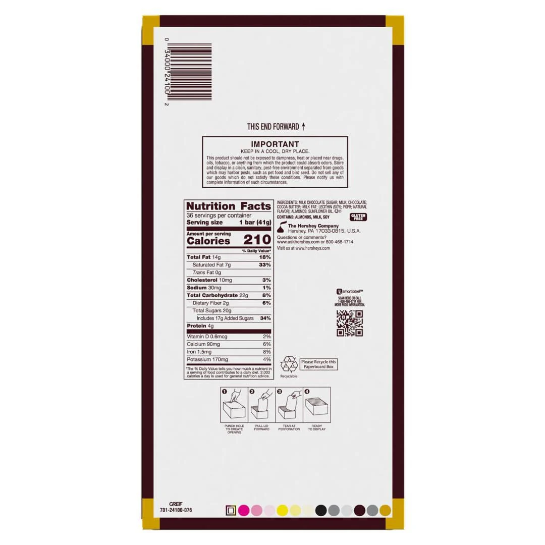 Hershey's Milk Chocolate with Almonds - (36x1.45)oz/12pk - Image 2