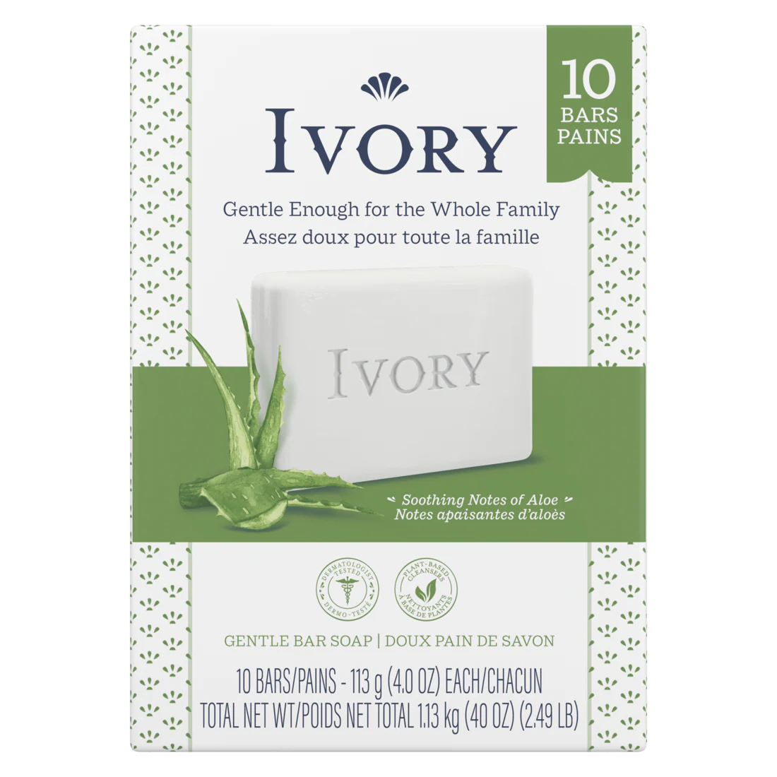 Ivory Gentle Bar Soap Soothing Notes Of Aloe - (10x4.0)oz/8pk