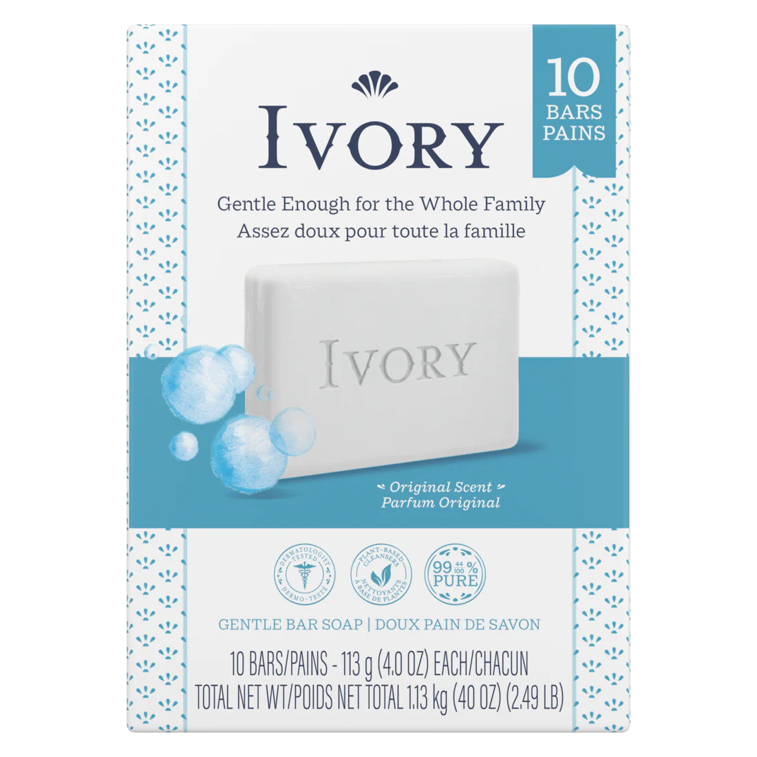 Ivory Gentle Bar Soap Original Scent - (10x4.0)oz/8pk