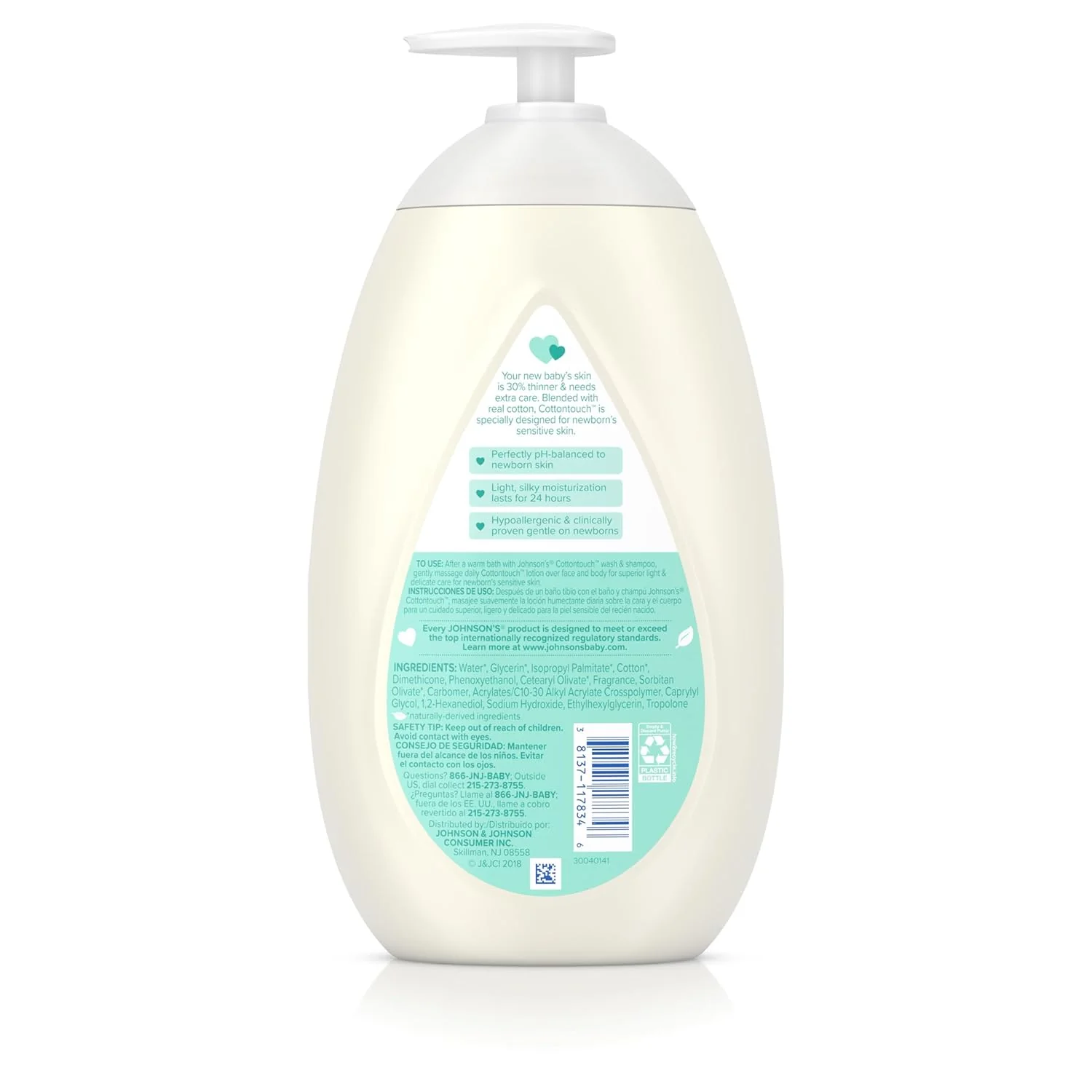 Johnson's Newborn Face & Body Lotion Cottontouch (800 ml) - 27.1oz/3pk - Image 2