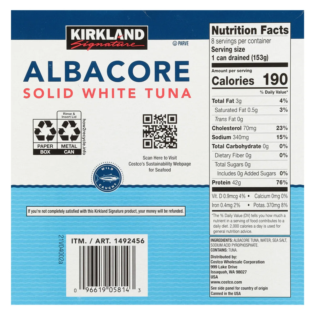 Kirkland Signature Albacore Solid White Tuna in Water - (8x7.0)oz/1pk - Image 2