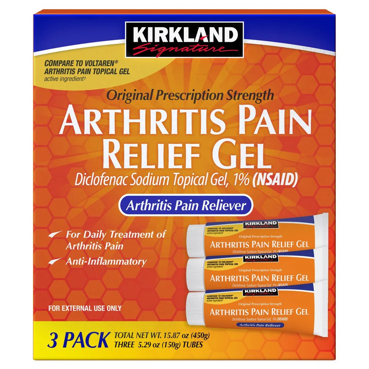 Kirkland Signature Arthritis Pain Relief Gel Diclofenac Sodium Topical Gel 1% - (3x5.29)oz/1pk