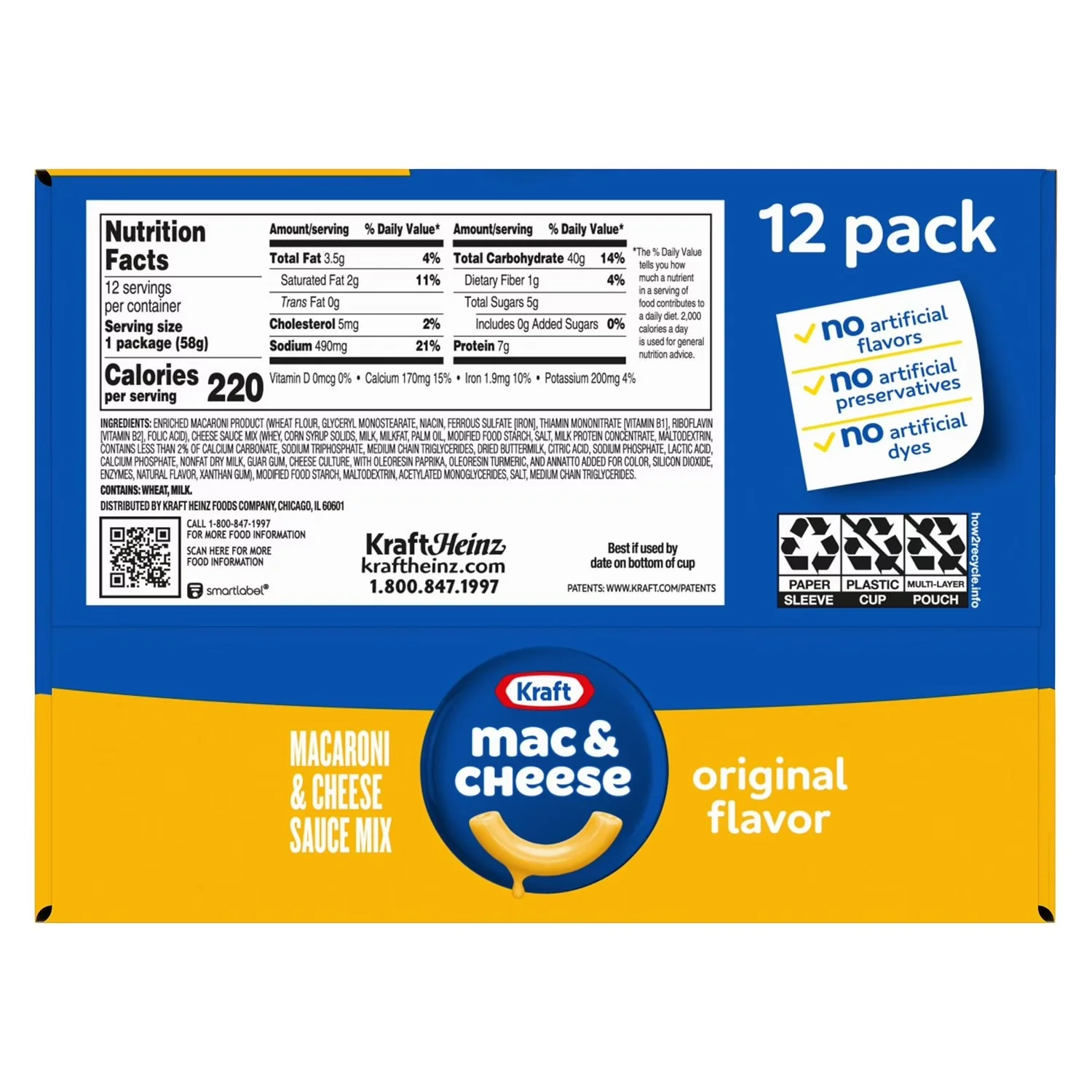 Kraft Original Macaroni and Cheese Easy Microwavable Dinner - 2.05oz/12pk - Image 2