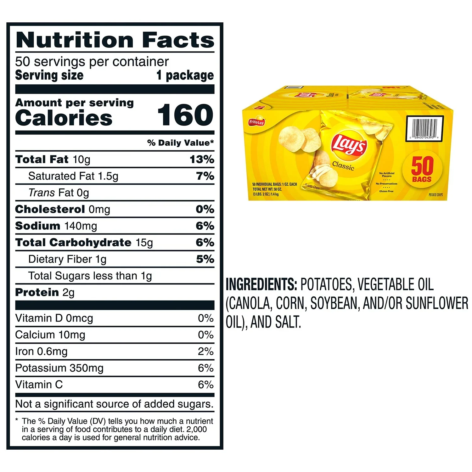 Lay's Classic Potato Chips Total 50oz - 50ct/1pk - Image 2