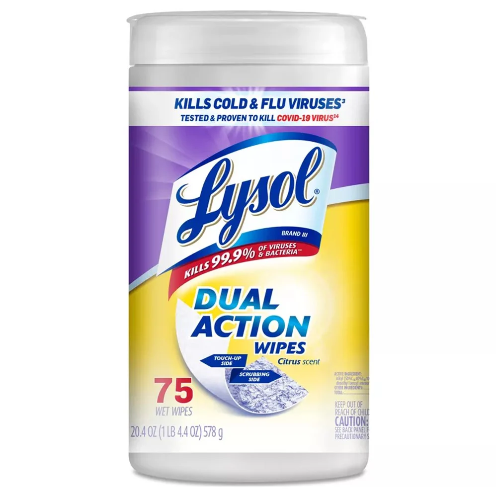 Lysol Dual Action Wipes - 75ct/6pk