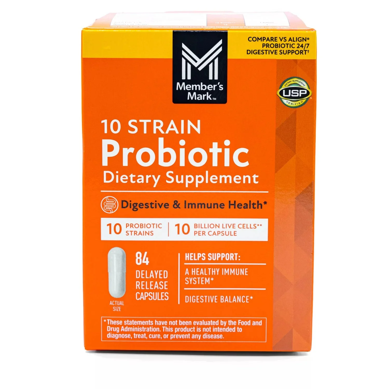 Member's Mark 10 Strain Probiotic Capsules - 84ct/1pk