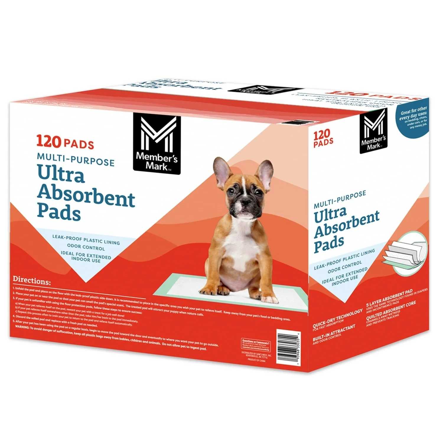 Member's Mark Multipurpose Ultra Absorbent Training Pads 23" x 24" - 120ct/1pk - Image 2