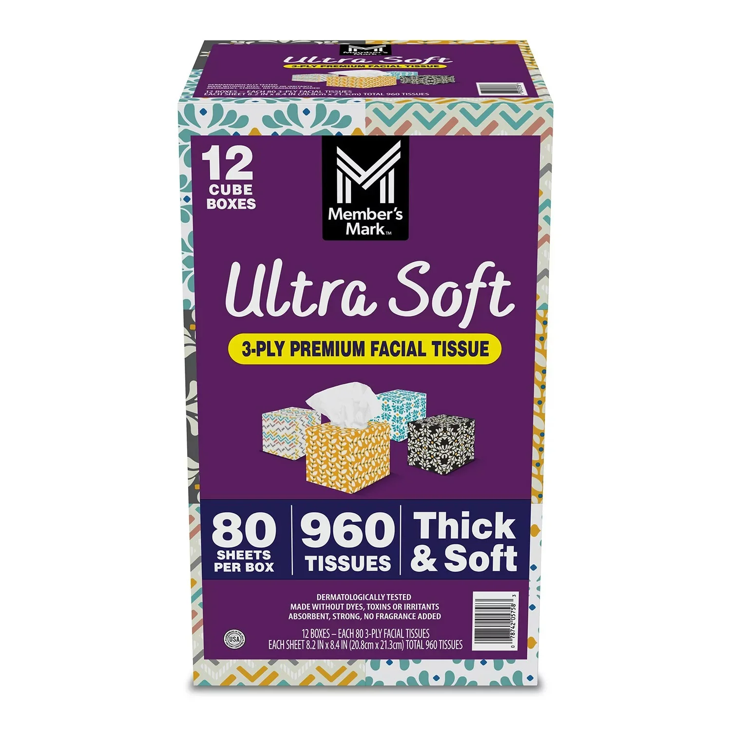 Members Mark Ultra Soft 3-Ply Facial Tissues - (12x80)ct/1pk