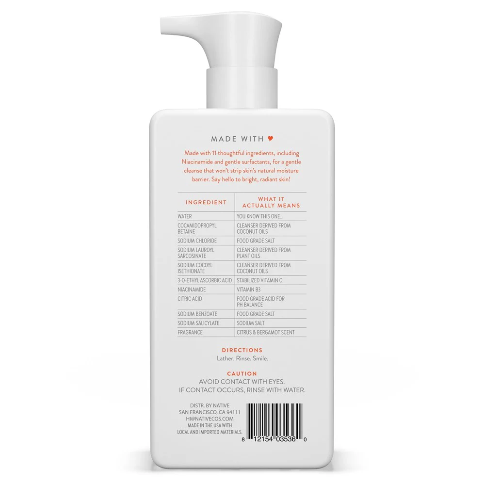 Native Brightening Facial Cleanser Citrus & Bergamot Sulfate Free For All Skin Types - 12oz/6pk - Image 2