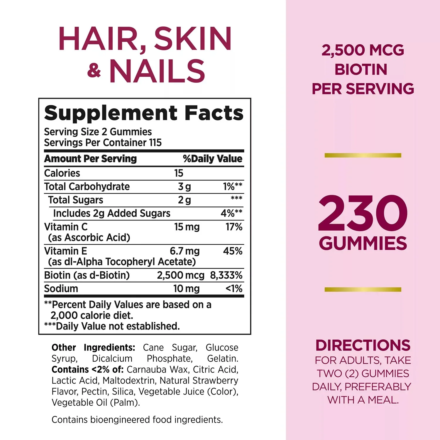 Natures Bounty Hair Skin and Nails Vitamin Gummies With Biotin - 230ct/1pk - Image 2