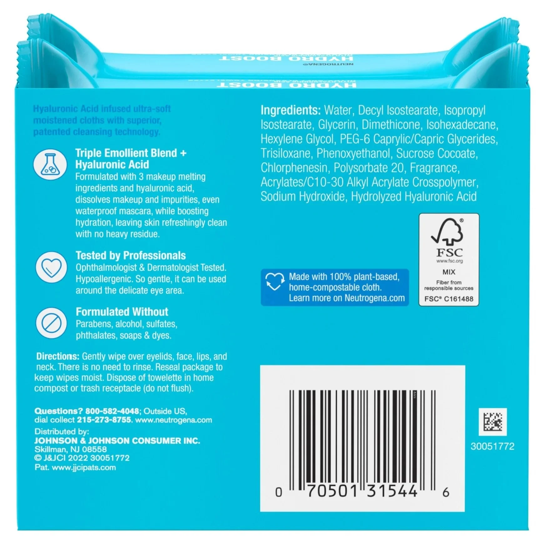 Neutrogena Makeup Remover Ultra-Soft Cleansing Towelettes Plant-Based Compostable Hydro Boost Twin Pack - (2x25)ct/4pk - Image 2