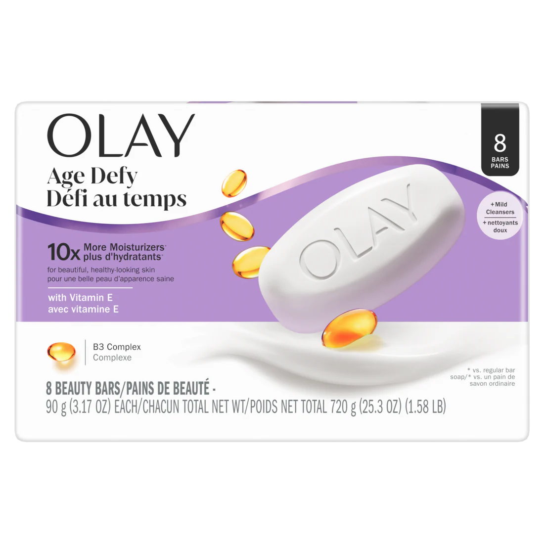 Olay Age Defying Bar Soap  With Vitamin E And Vitamin B3 Complex Beauty Bars - (8x3.17)oz/4pk