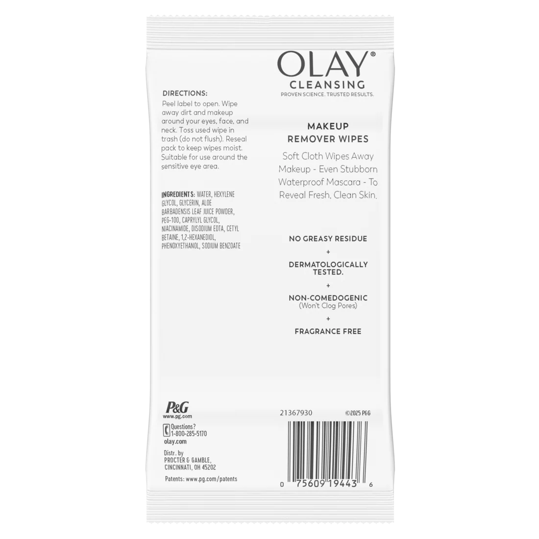 Olay Cleanse Makeup Remover Wipes Fragrance Free - 25ct/12pk - Image 2