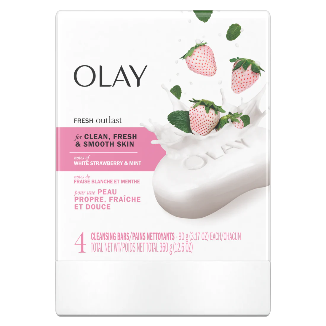 Olay Fresh Outlast Notes Of Cooling White Strawberry & Mint Beauty Bar with Vitamin B3 Complex 3.17 oz - 4ct/12pk