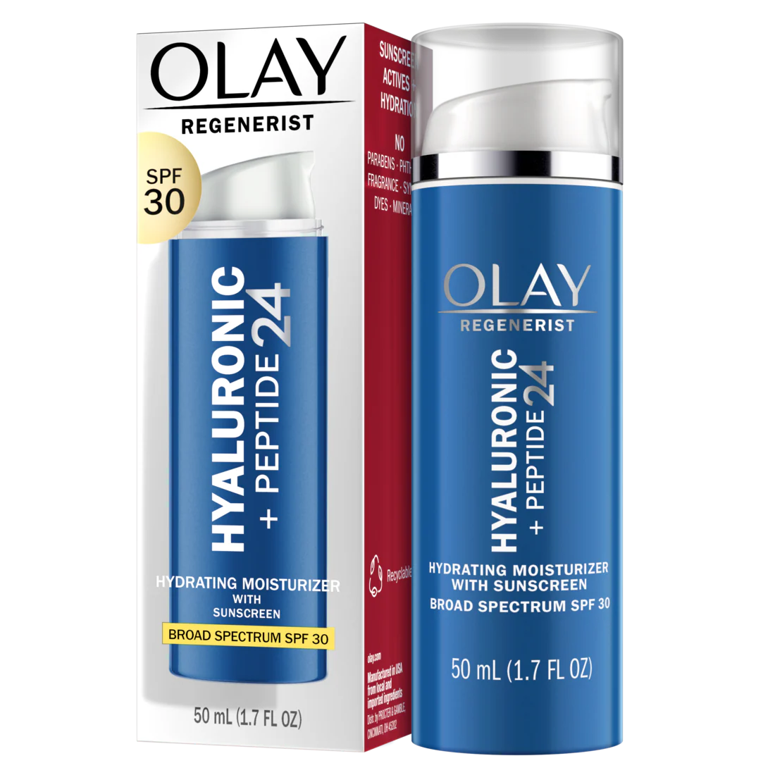 Olay Regenerist Hyaluronic + Peptide 24 Face Moisturizer Fragrance-Free SPF 30 - 1.7oz/12pk
