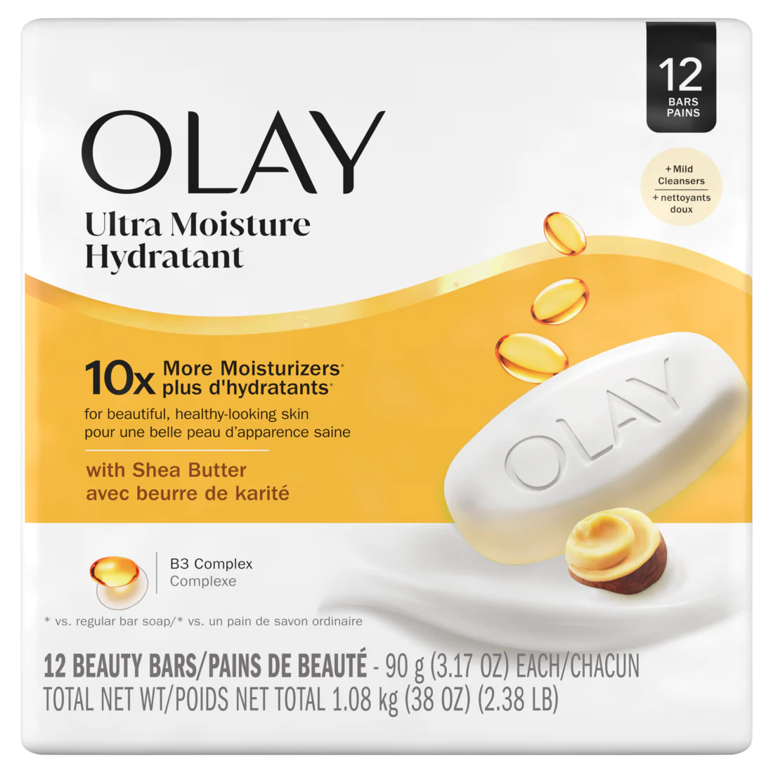 Olay Ultra Moisture Shea Butter Beauty Bar With Vitamin B3 Complex - (12x3.17)oz/4pk
